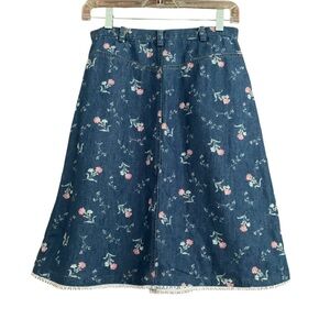 Vintage Crazy Horse Floral Denim Button Down Skirt Sz 8